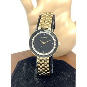 Armitron Women's Watch 75/5796GP Black Dial Quartz Gold Tone Steel Gemmed 28mm